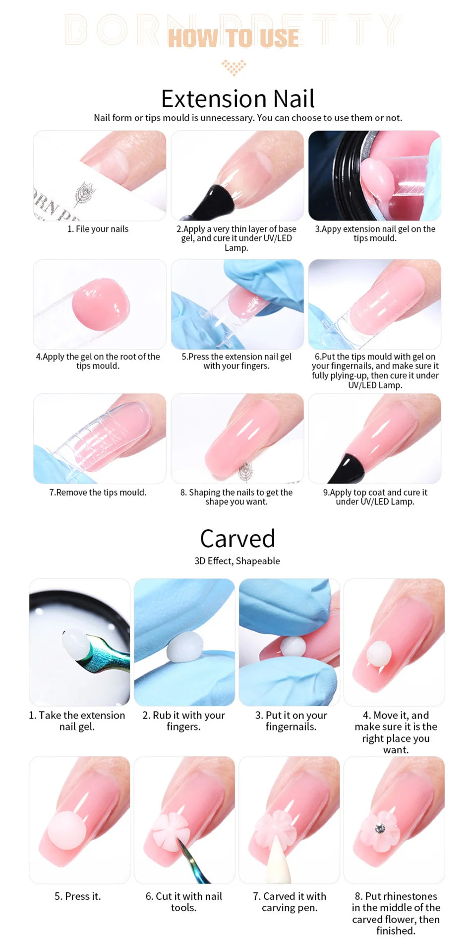 15ml Non Stick Hand Extension Gel Nail Polish Carving Flower Nail Art Shaping Solid Acrylic Nail Gel Varnish