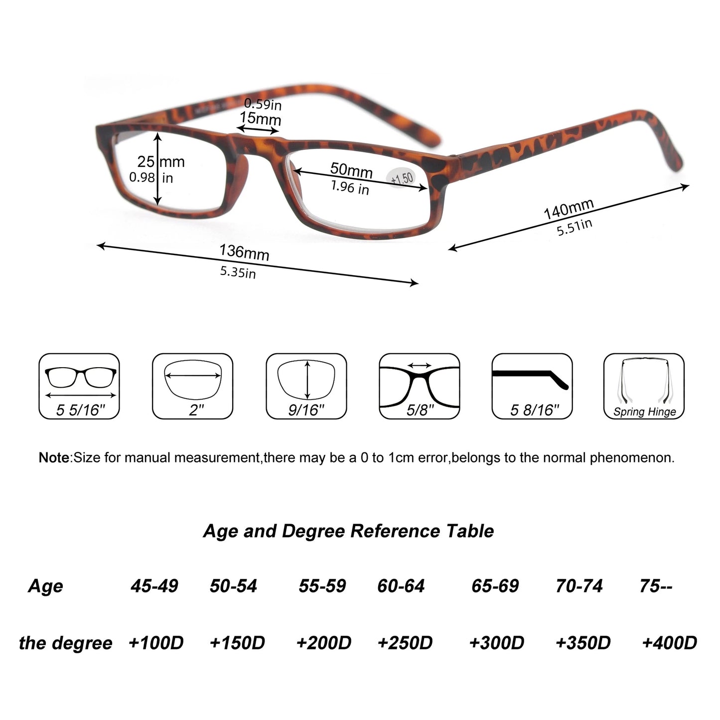 Reading Glasses Rectangular Ultralight Frame Small Readers Eyeglasses High Quality Spring Hinge with Diopter +1.0~+4.0