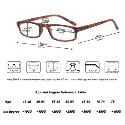 Reading Glasses Rectangular Ultralight Frame Small Readers Eyeglasses High Quality Spring Hinge with Diopter +1.0~+4.0