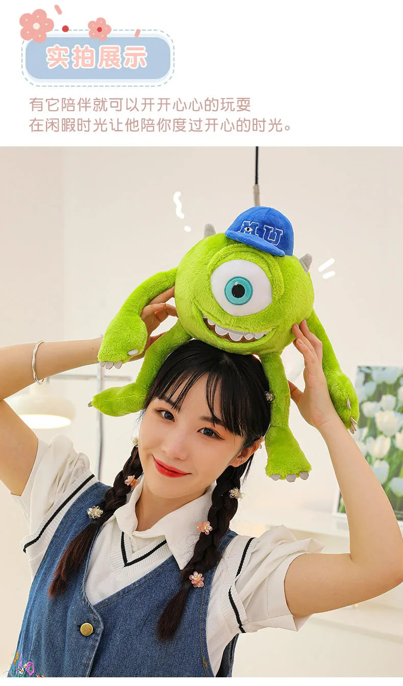 Kawaii Mike Plush Toy Big Eye Monster with Hat Cute Stuffed Doll for Kids Birthday Xmas Gift Soft Pillow Toy for Boys and Girls