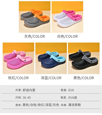 Winter Men's Slippers Warm Fur Outdoor Comforty Couple Shoes Thick Sole Plush Home Shoes Men Women Anti-slip Slides Garden Shoes