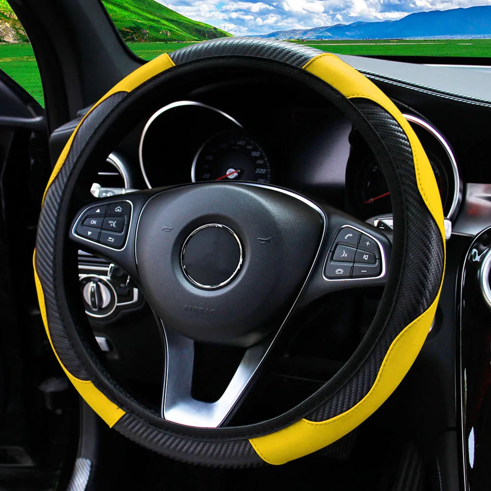 PU Carbon Fiber Leather Car Steering Wheel Cover 37CM 38CM