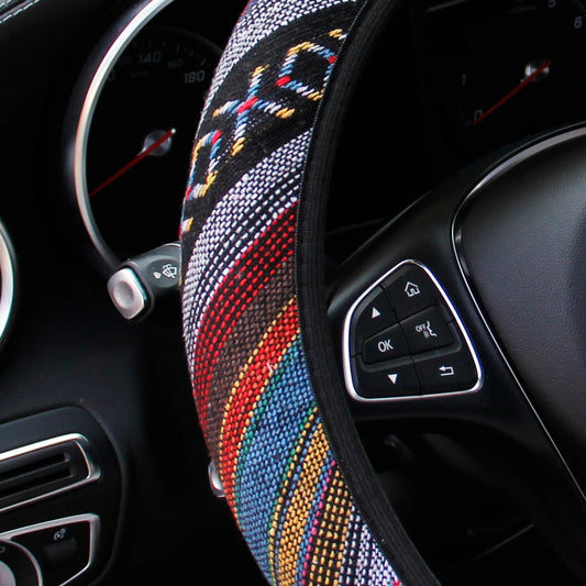 Bohemian Linen Fabric Car Steering Wheel Cover 37CM 38CM
