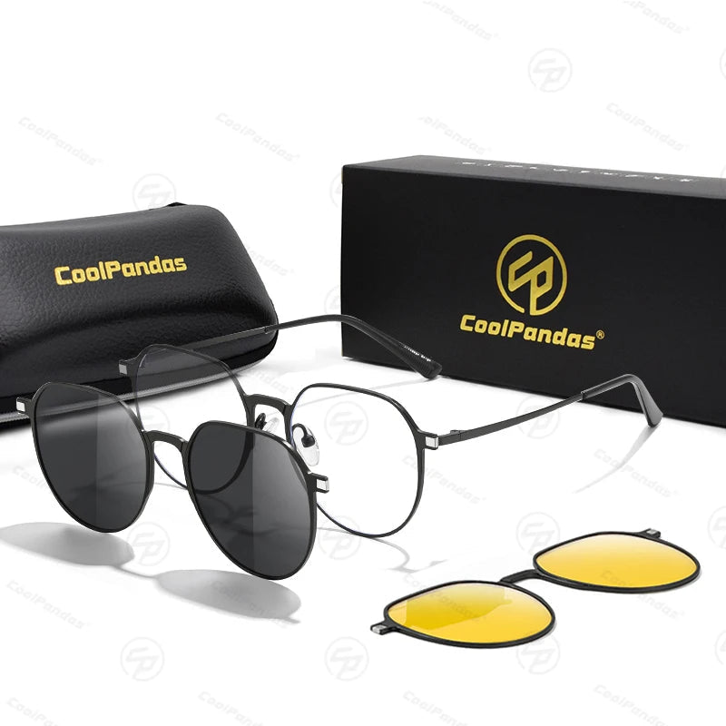3 In 1 Magnetic Clip On Polarized Sunglasses UV400 Anti Blue Light Night Vision Glasses for Men Women