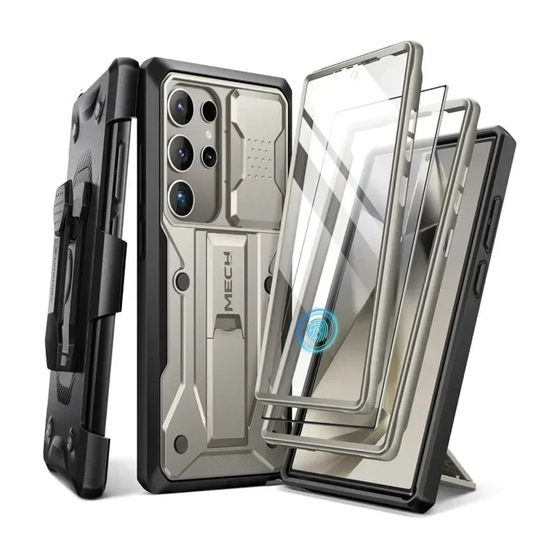 for Samsung Galaxy S24 S23 Ultra Case Bulit-in Screen Protector & Slide Camera Cover Phone Case with Kickstand Belt-Clip