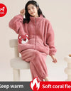 Women’s Winter Flannel Pajama Set – Warm Coral Fleece Loungewear with Cute Bunny Design