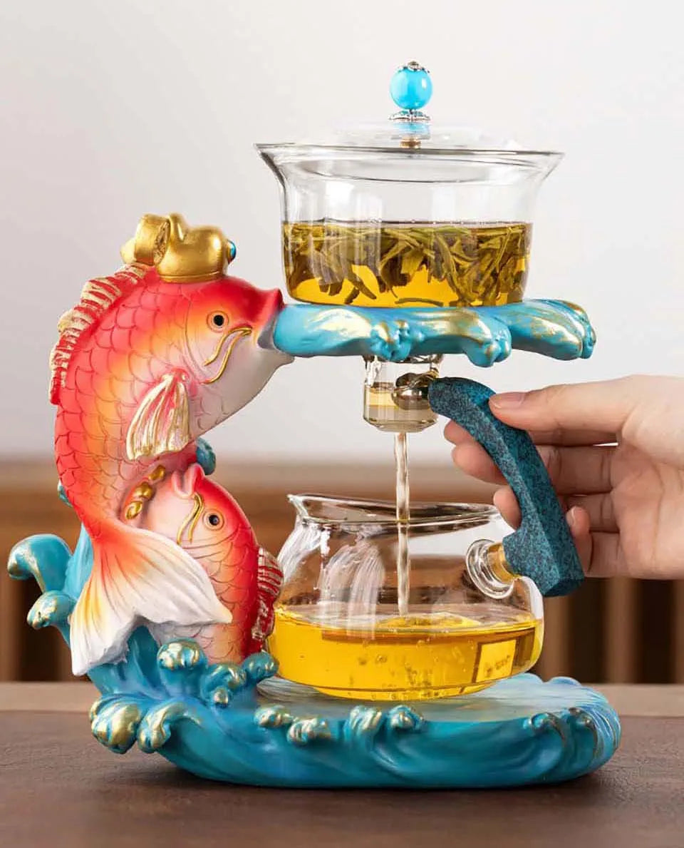 Glass Teapot Cute Deer Automatic Tea Maker Purer Oolong 6 Teacup Household Tea Set Holder Base Gift For Friend