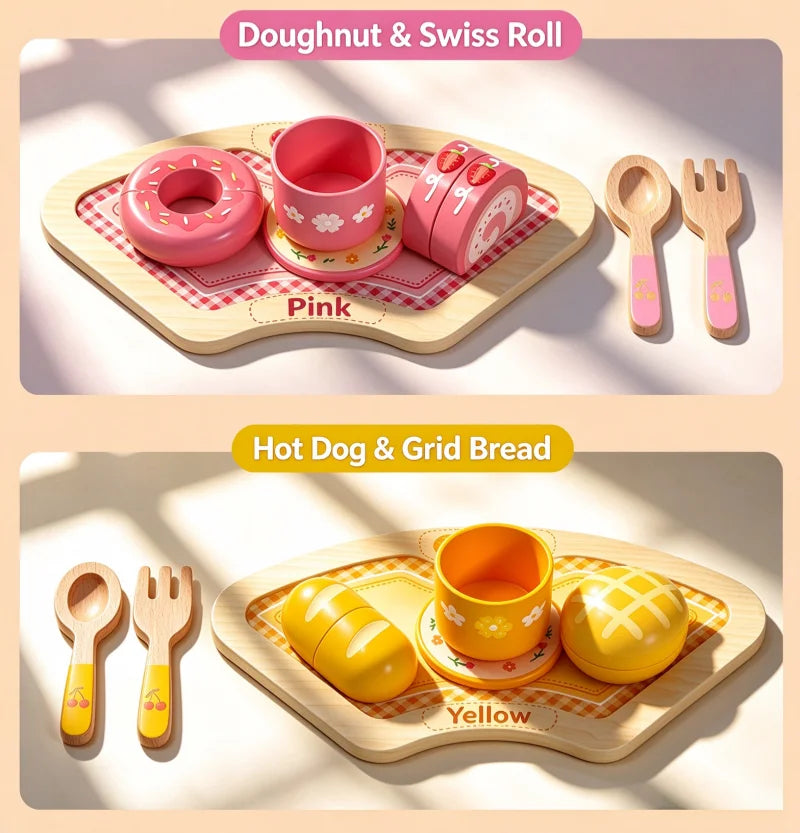 Wooden Tea Set Pretend Play Toy with Teapot and Teacups