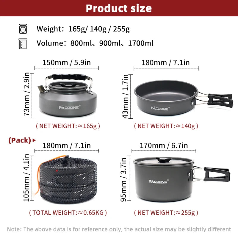 Camping Cookware Set Outdoor Portable Foldable Cookware Set Pot Cooking Kettle Set Tableware Hiking Picnic Equipment