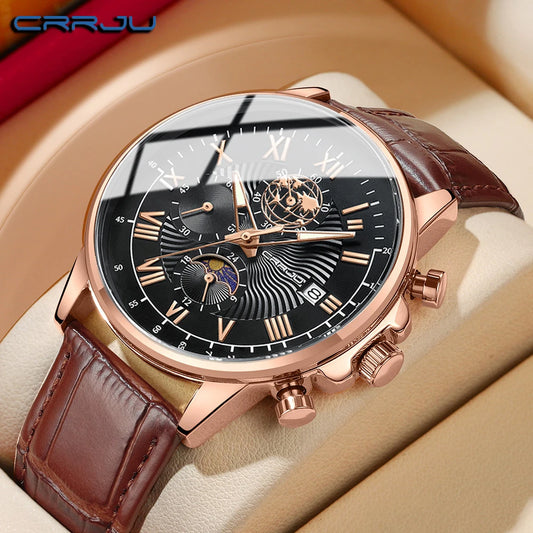 Watch Fashion Business Quartz Watch Sun, Moon and Star Multifunctional Luminous Waterproof Father's Day Gift