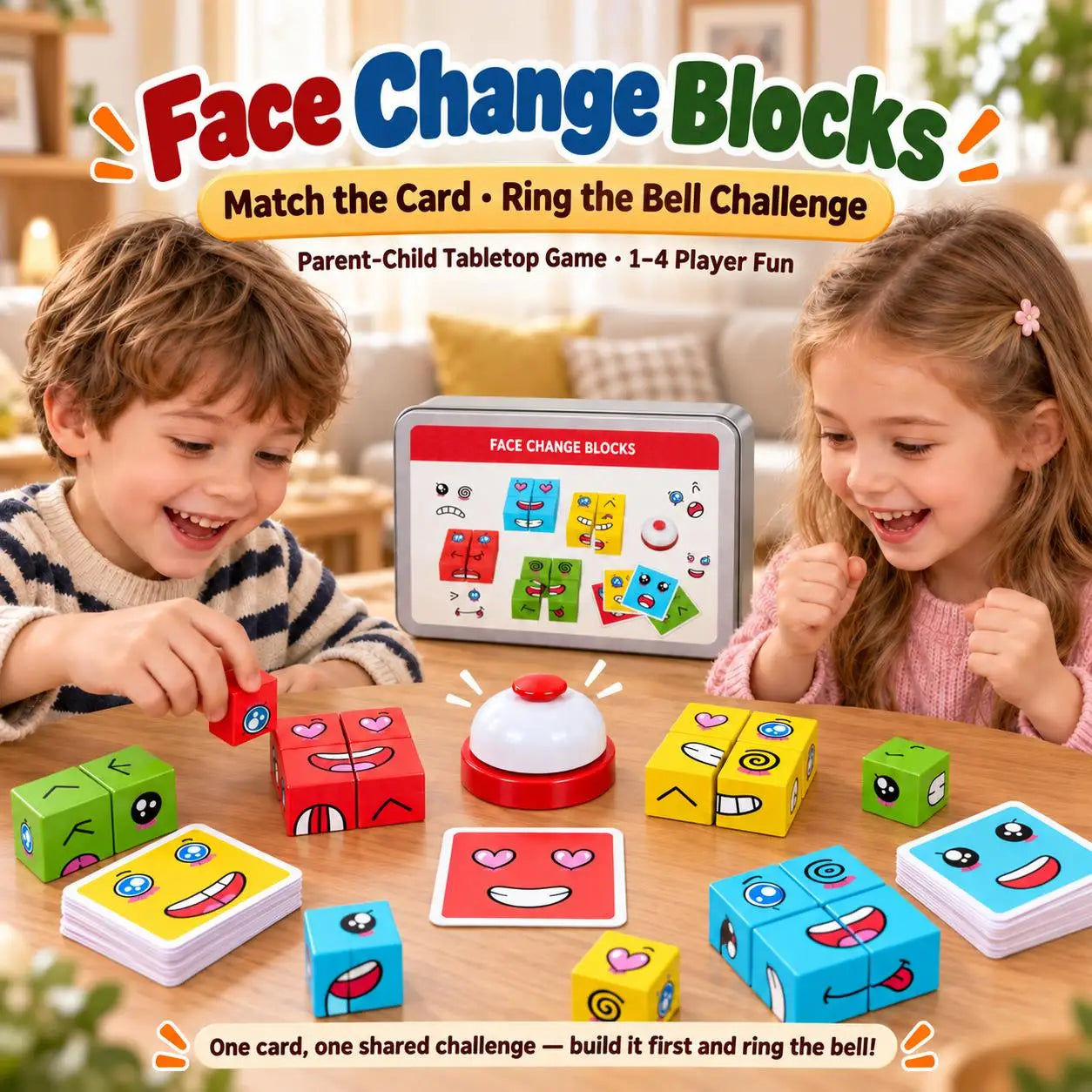 Wooden Facial Expression Matching Cube Puzzle