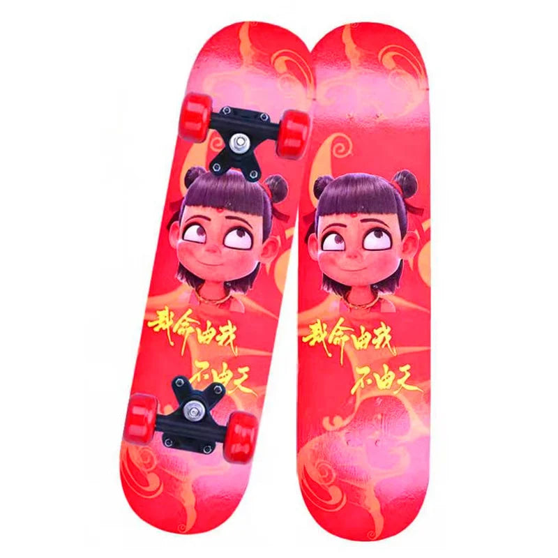 Cartoon Four-wheel Skateboard  Beginner Skateboards Maple Wood Deck Skate Board Outdoor Double Rocker Skateboard