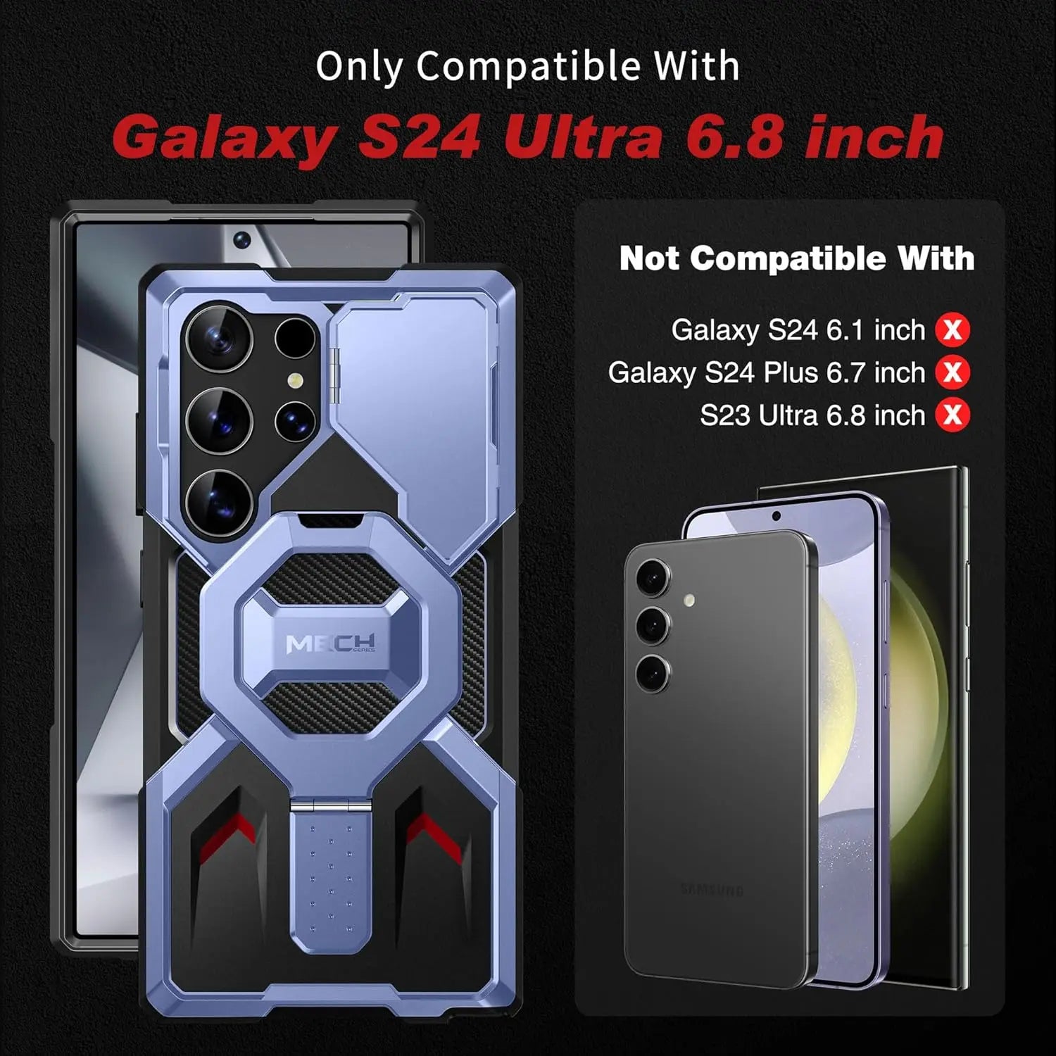 For Samsung Galaxy S24 Ultra Case with Tempered Glass Screen Protector Built-in Ring Stand Magnetic MagSafe Phone Case Protect