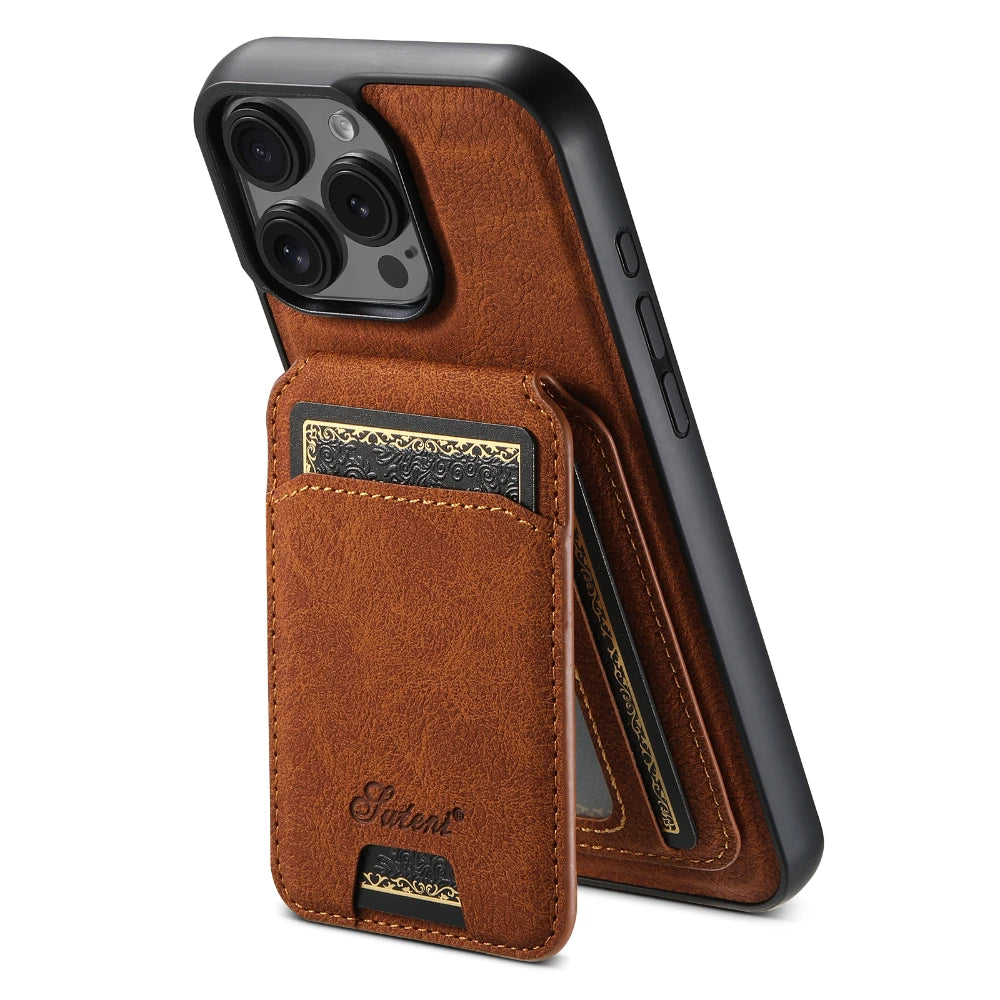 Leather for Magsafe Case for iPhone 16 15 Pro Max 16e 14 Plus 16Plus Bracket  Back Cover with Card Holder