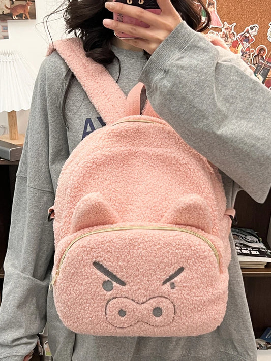 Cute Plush Pig Velvet Backpack Large Capacity Shoulder Bag
