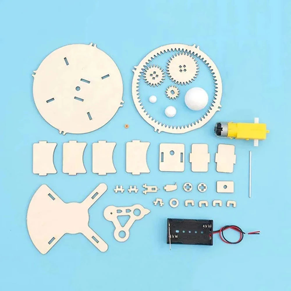 DIY Science Toys Wooden Puzzle Assembled Model Aviation Satellite Fan Solar Energy Science Discovery STEAM Education