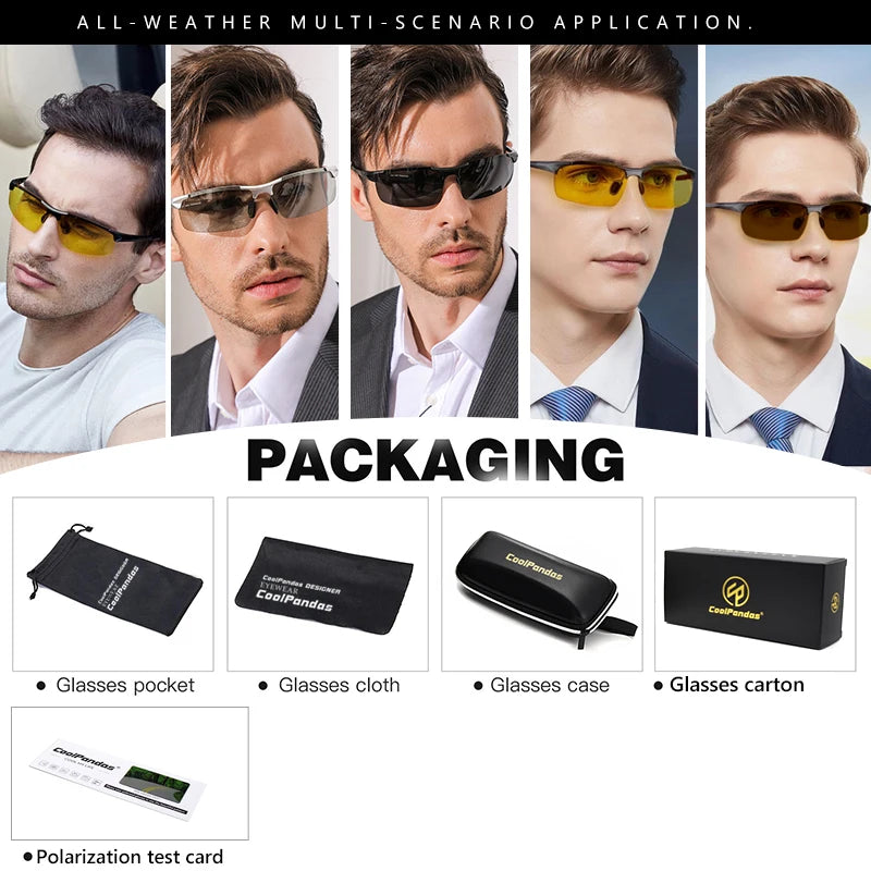 Photochromic Sunglasses Men Chameleon Polarized Sun Glasses Day Night Driving Anti-glare UV400 Eyewear