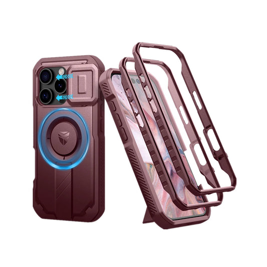 For iPhone 16 Pro Case with MagSafe Rugged Armor Shockproof with Built-in Sliding Camera Cover Built-in Screen Protector holder