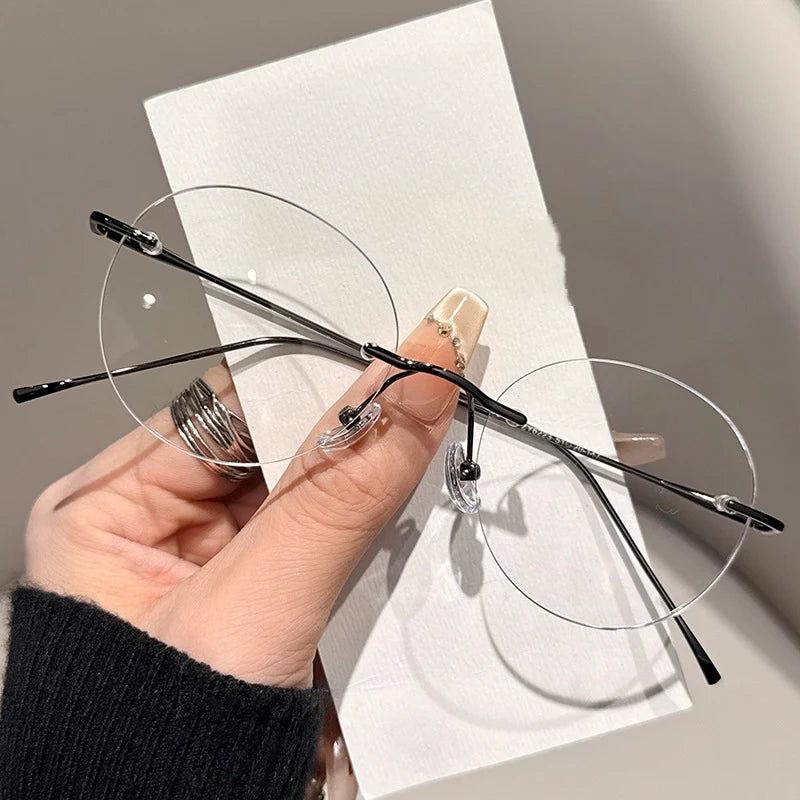Womens Retro Round Rimless Progressive Multifocal Prescription Glasses