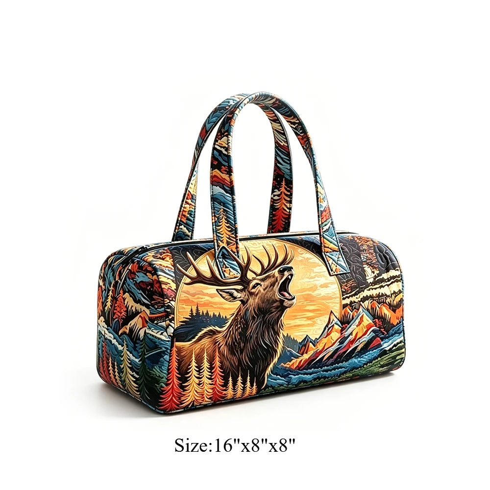 Animal Cow Floral Print Quilted Duffel Bag Weekender Travel Bag Lightweight Overnight Carry On Luggage for Gym Sports Getaway