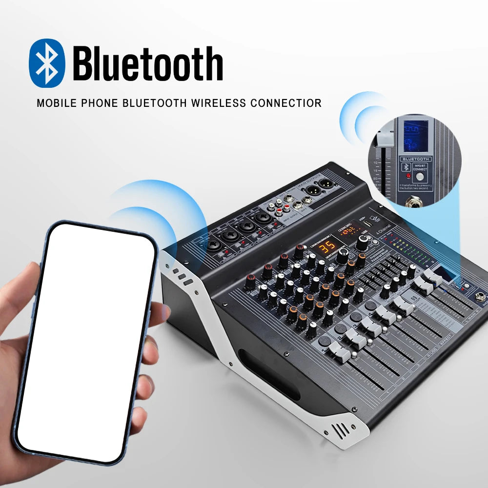 4 Channel DJ Audio Mixer with USB Bluetooth and 99 Effects