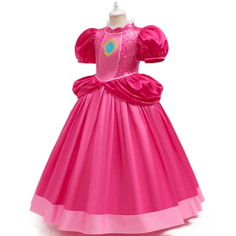Hot Pink Puff Sleeve Princess Ball Gown with Crown and Handbag Set