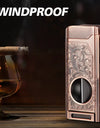 Cigar Lighter 4 Jet Flame, Refillable Butane Lighter with Cigar Cutter V Cut Cigar Punch Cigar Holder Cigar Draw Enhancer
