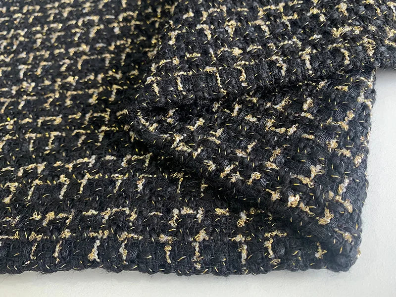 Gold Silk Small Fragrance Fabric, Polyester Woolen Tweed Fabric, Women's Shoes Bags, DIY Clothing Dress, Handmade Manual Sewing
