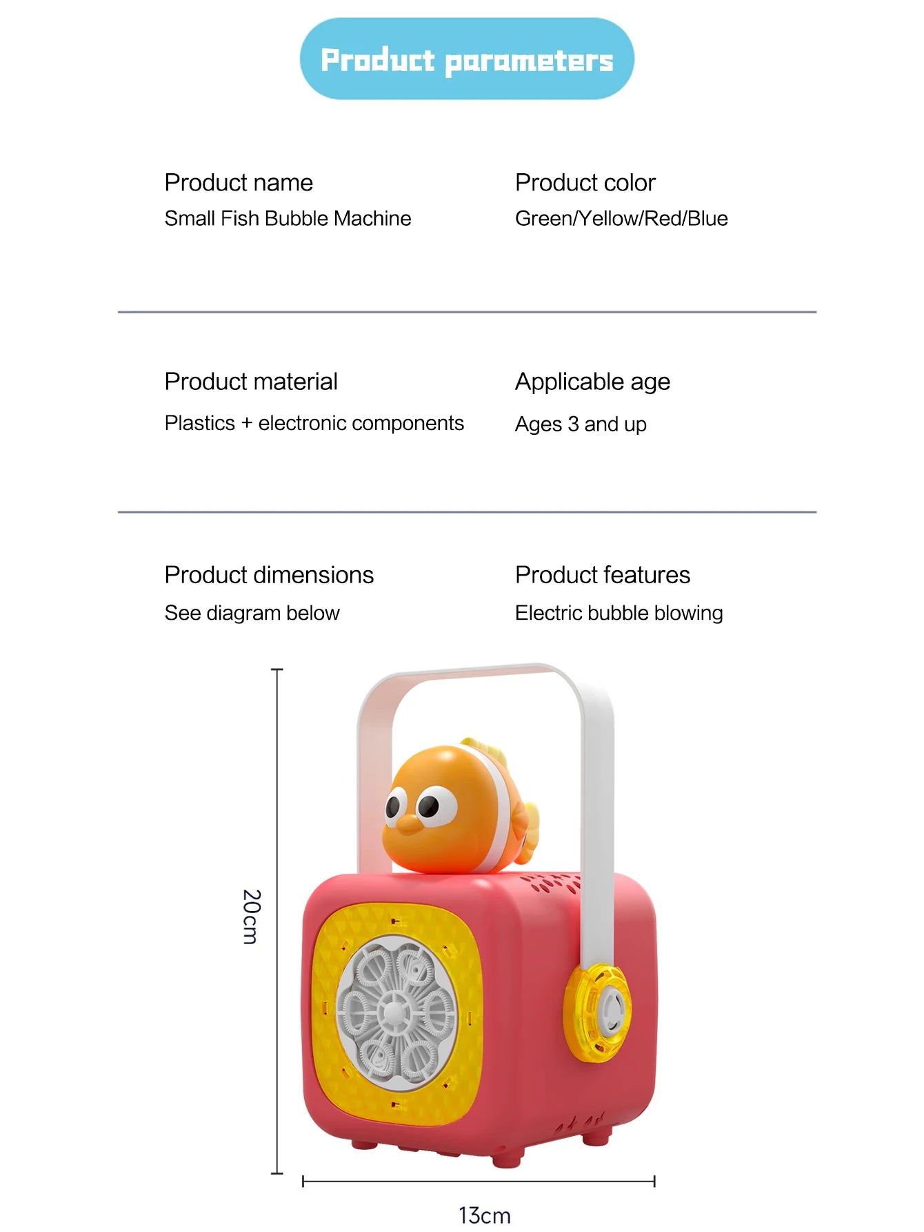 Small fish in the ocean Bubble Machine Outdoor Travel Continuous Bubble for Children (Excluding Bubble Liquid and Battery)