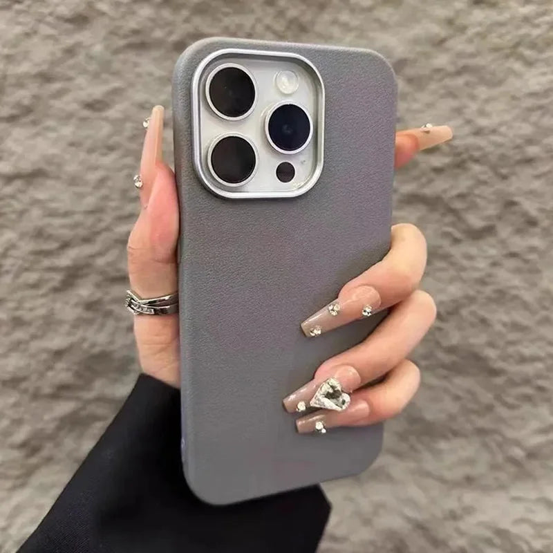 Luxury Matte Leather Phone Case For iPhone 17 16 15 14 Plus 16E Protection Shockproof Cover