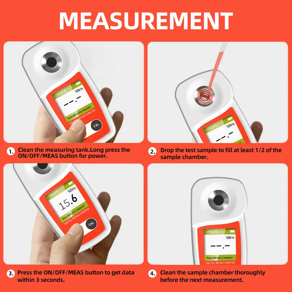 Digital Brix Refractometer Flagfront brix Meter Refractometer Automatic Temperature Compensation Brix Refractometer Range 0-55%，
