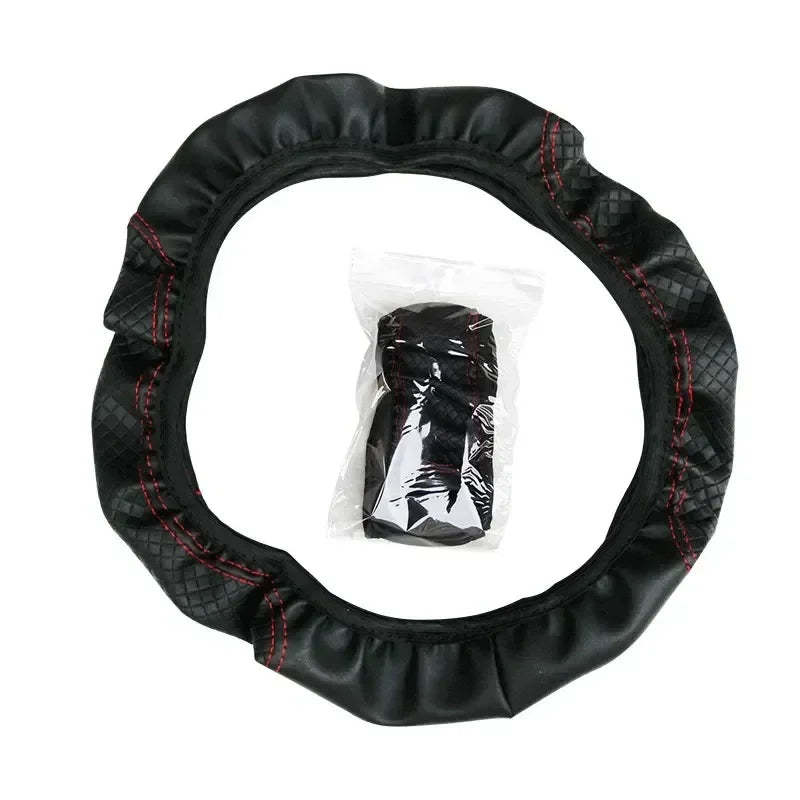 Embossed Leather Car Steering Wheel Cover Anti Slip 37CM 39CM