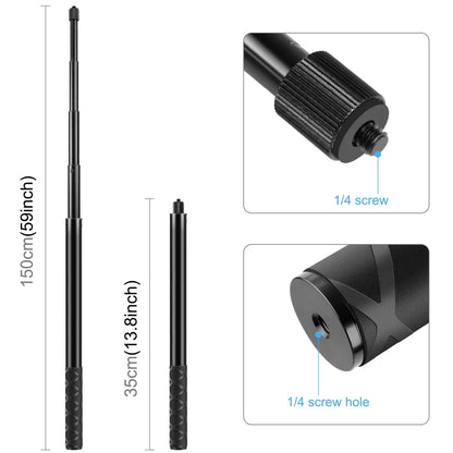 150cm 110cm 70cm Metal Selfie Stick Monopod with Invisible Adapter Base & Screw for Insta360 One RS / X2 / X3