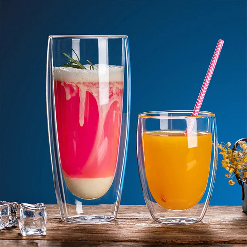 650ml Double Wall Glass Mug Clear Resistant Handmade Kungfu Tea Mug Coffee Milk Juice Lemon Healthy Drink Double Layer Glass Mug