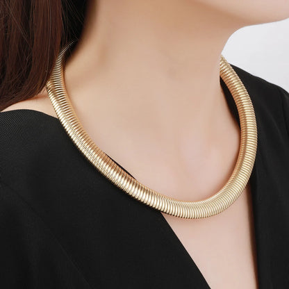 Punk Cool Thick Snake Chain Necklace for Women Gold Plated Texture Big Chains Choker Necklace