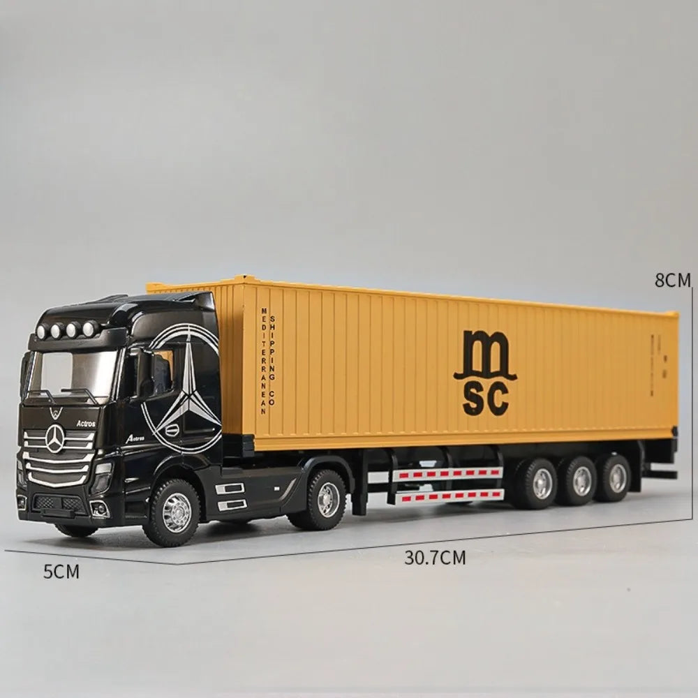 1:50 American Trailer Transport Vehicle Diecast Alloy Front End Container Truck Models Toys Sound Light Cars for Boys Xmas Gifts