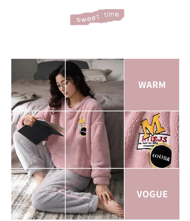 Women’s Winter Flannel Pajama Set – Warm, Thick Coral Fleece 2-Piece Loungewear