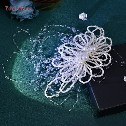 Pearl Flower Wedding Hair Comb Tassel Bride Headband Hair Accessories