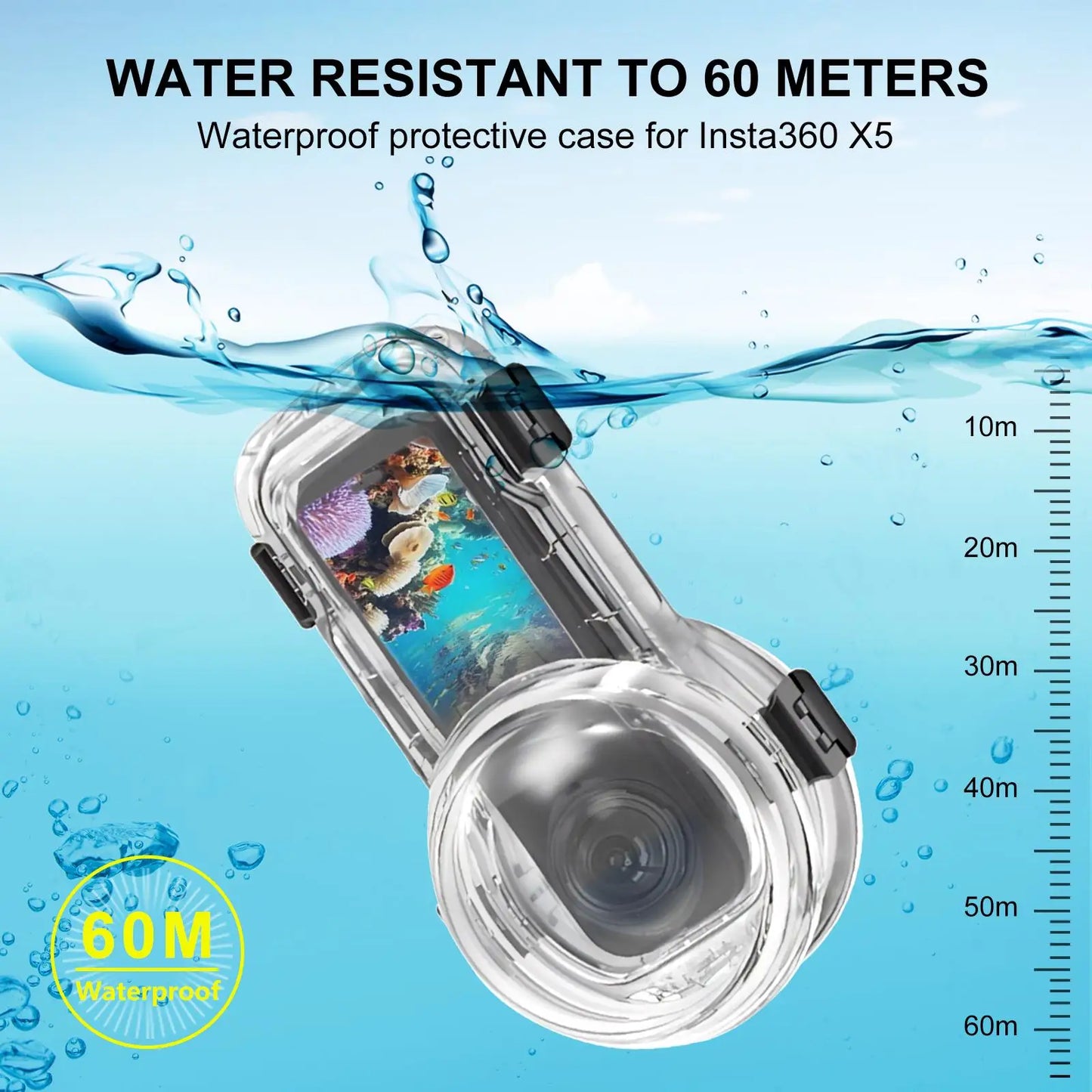 60 Metre Waterproof Diving Case for Insta360 X5 with Quick Release Compatibility