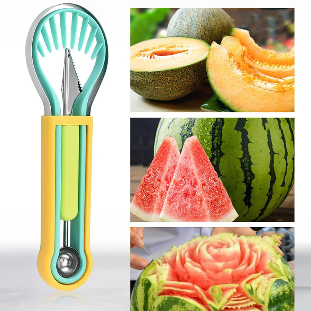 3 In 1 Fruit Ball Digger Carving Knife Kiwi Fruit Lemon Spoon Hami Melon Separating Cutter Portable Household Kitchen Gadget Set