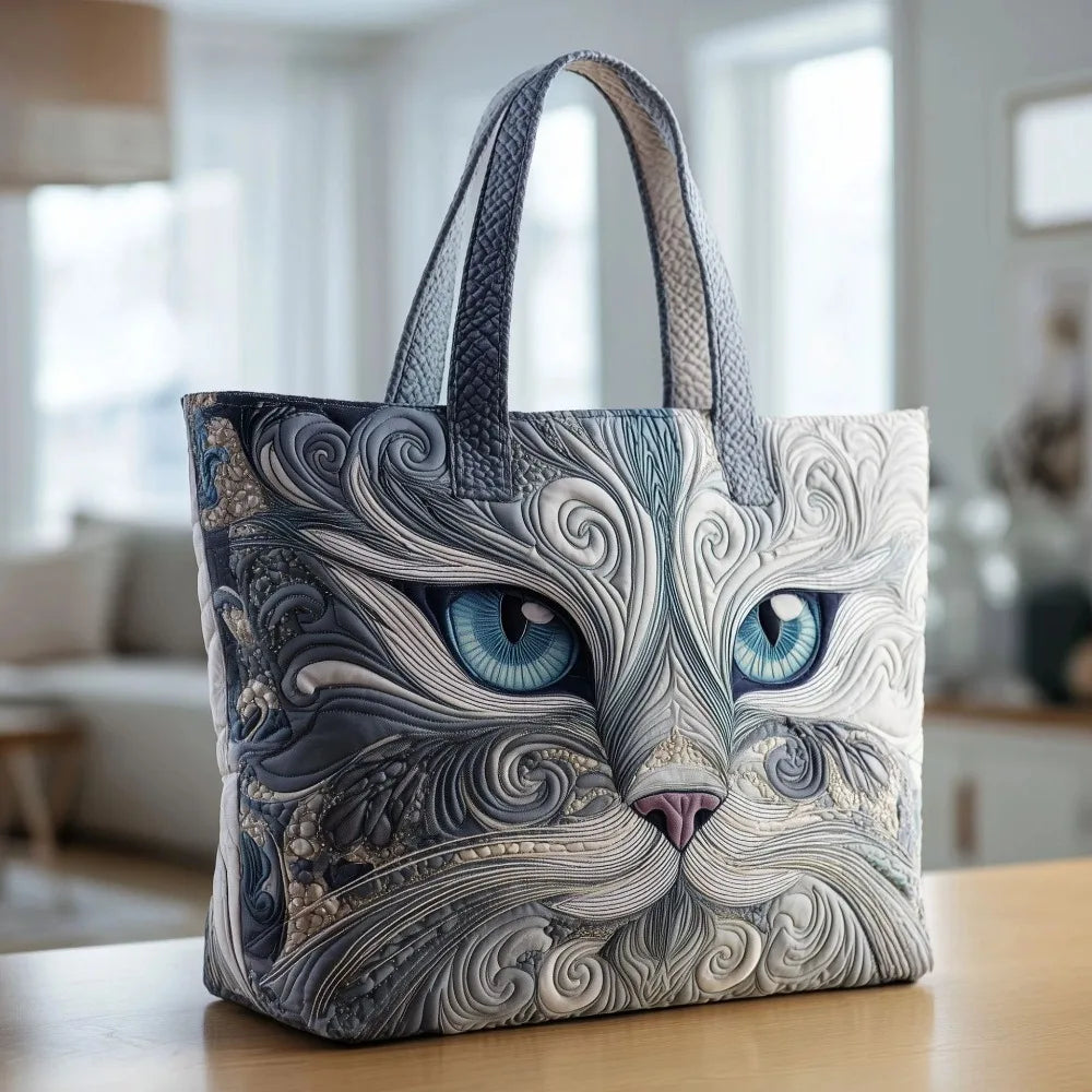 Cat Print Quilted Cotton Tote Bag Large Capacity Travel Shopping Handbag