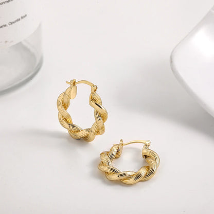 Trendy Geometric Twisted Thick Hoop Earrings Fashion Gold Color Big Round Circle Earrings