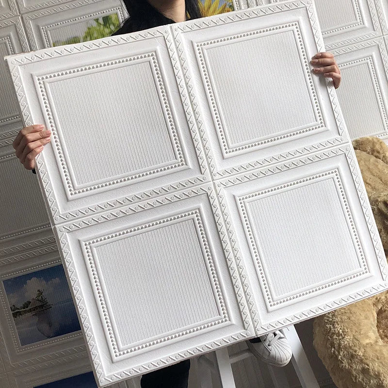 3d Ceiling 70*70cm Wall Stickers Bedroom Living Room Decoration Soft Pack Foam Stickers Waterproof Wallpaper Background Wall