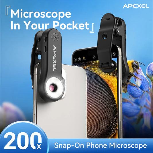 200X Smartphone Microscope Lens with LED Light Universal Clip