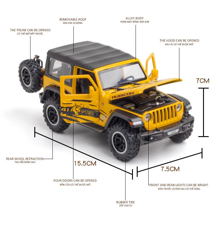 1:32 Jeep Wrangler Rubicon Alloy Off Road Diecast Model Hight Simulation Sound Light  Toy Collect Hobby Model Ornaments Gift