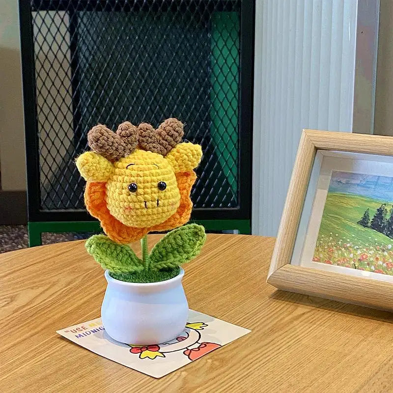 3 Pcs Handmade Crochet Dragon Flower Pot Home Room Decoration Finished Wool Knitting Office Desktop Ornament Christmas Birthday Gifts