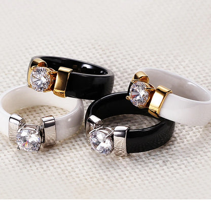 White Black Ceramic Rings For Women Wedding Ring Cubic Zircon