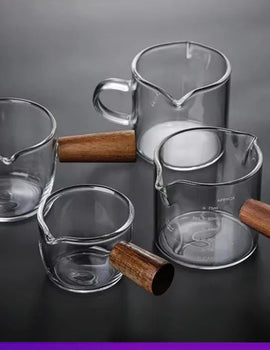 50/75/100/140ml Wood Handle Glass Espresso Measuring Cup Single Mouth Milk Jug Coffee Supplies Clear Kitchen Measure Mug