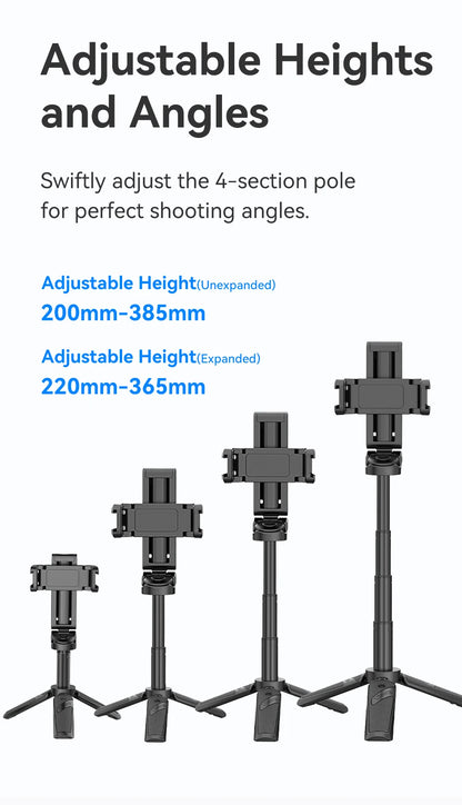 Tripod with Remote Folded Wireless Selfie Stick for Smartphone iPhone Android with Phone Clip Cold Shoe