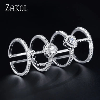 Heart Shape Zirconia Knuckle Connection Rings for Women  Wedding Open Ring